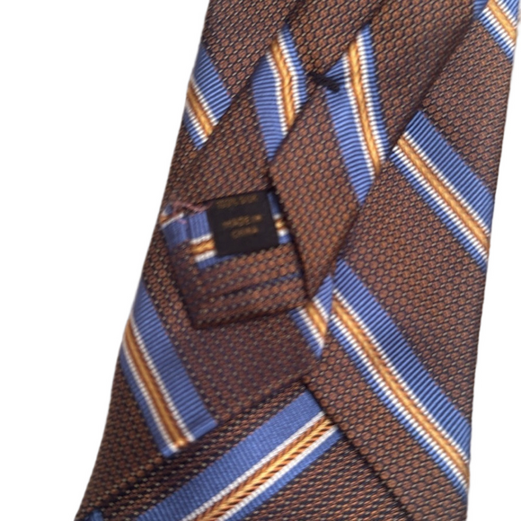 Jos A Banks 100% silk Classic Brown & Blue Striped Tie  EA064 - Picture 3 of 3